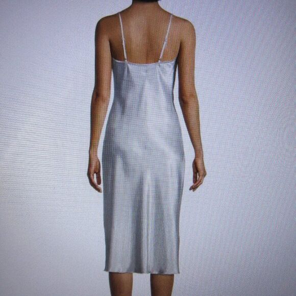 BEBE Satin Bias Cowl Neck Midi Dress Womens M Black White Silver Floral Slip NWT - Picture 14 of 14